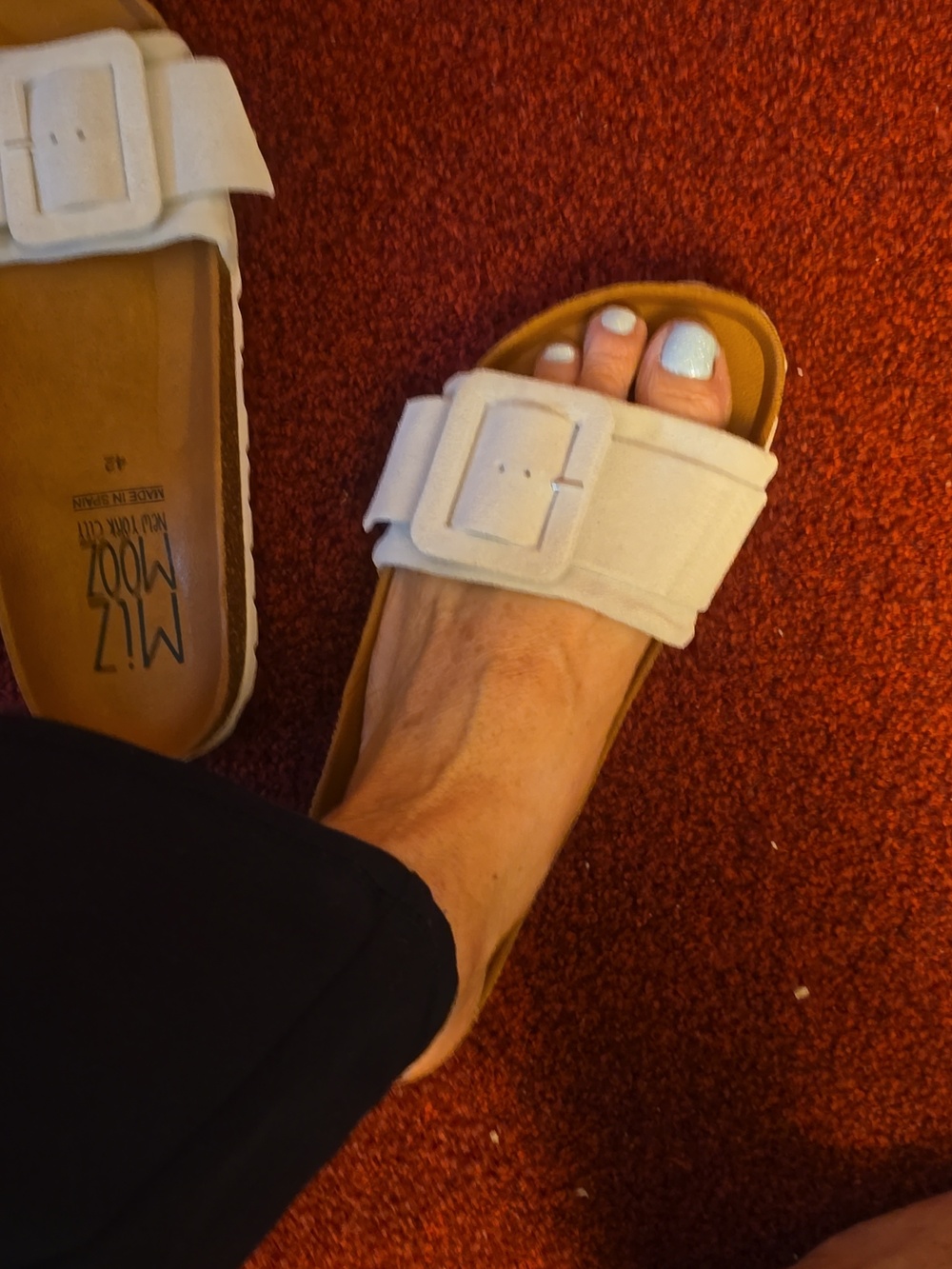 Miz Mooz Suede Buckle Slide Sandals in Off White - Picture 3 of 6